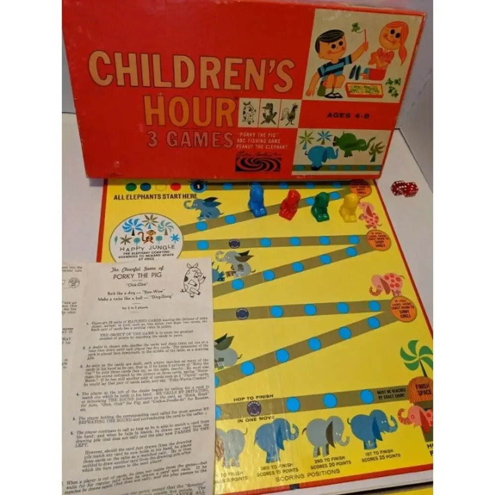 Vintage 1961 The Children's Hour Board Game 3 Games in One Complete Rare